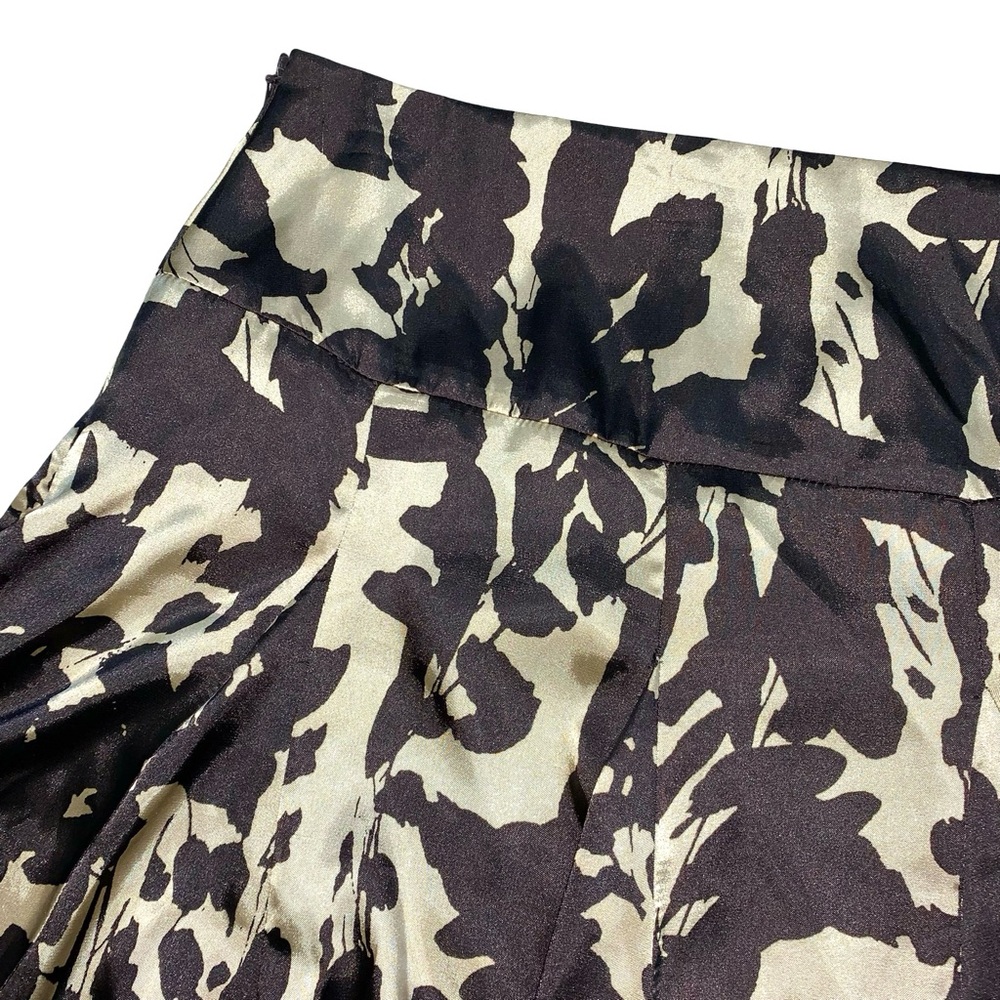 Apostrophe Abstract Print Satin Pleated Midi Skirt Silky Lace Trim Summer Fall - Picture 11 of 16
